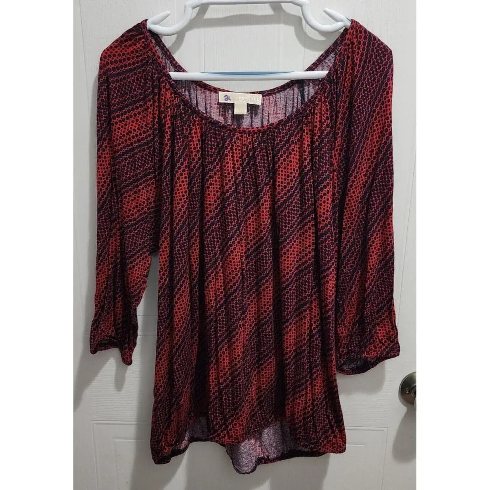 Michael Kors Womens 3/4 Sleeve Scoop Neck Top Elastic Waist Polka Dot Plus Sz 2X